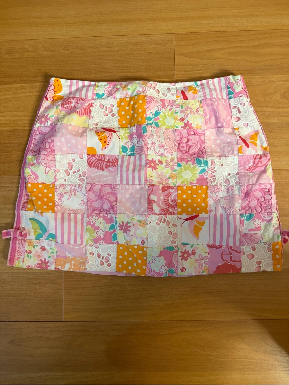 Lilly Pulitzer Pink, Orange & White Patchwork Mini Skirt
